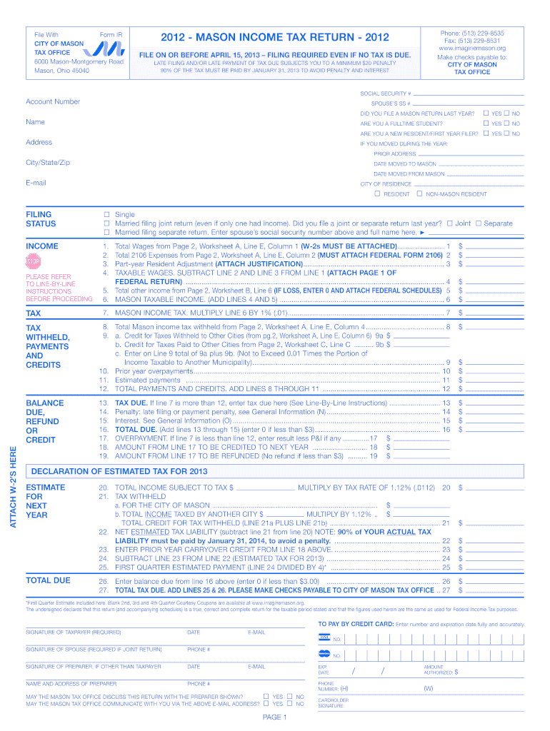  Mason Individual Return PDF  City of Mason  Imaginemason 2012