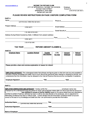 Refund Request Form City of Springfield, Ohio Ci Springfield Oh