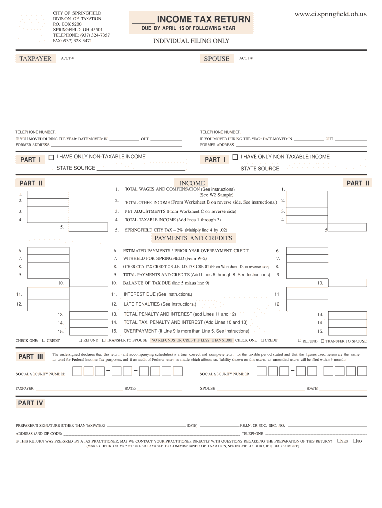 Springfield Ohio City Tax Forms