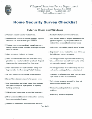 Home Security Survey Checklist Village of Swanton  Form