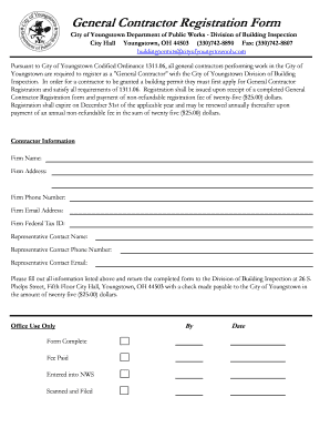 General Contractor Registration Form City of Youngstown Cityofyoungstownoh