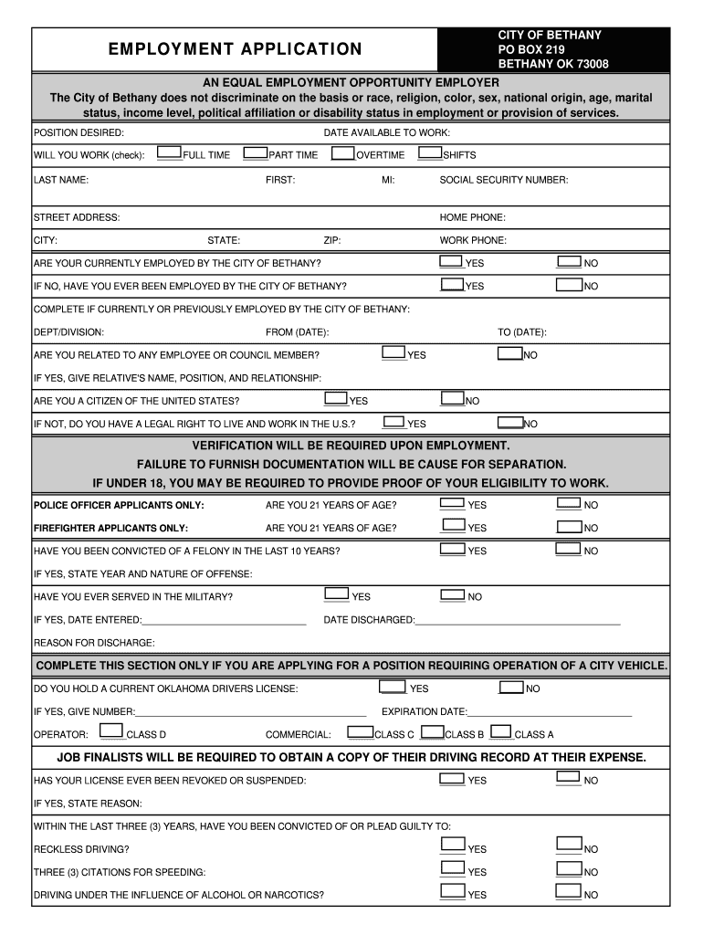 Application Bethany City  Form