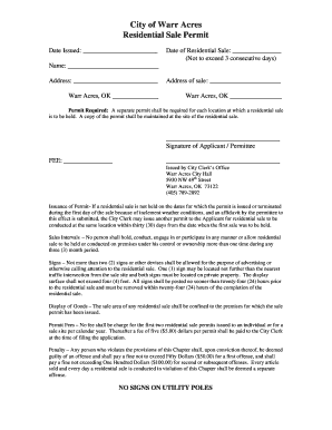 Garage Sale Permit Warr Acres  Form