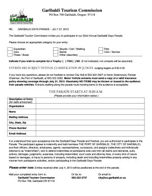 Parade Application City of Garibaldi  Form