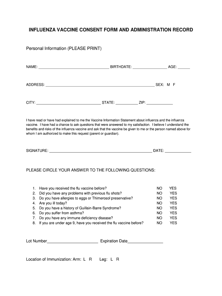 Flu Vaccine Consent Form Fill Out and Sign Printable PDF Template