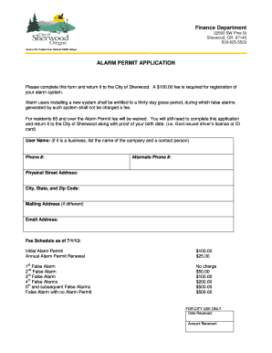 City of Sherwood Alarm Permit  Form