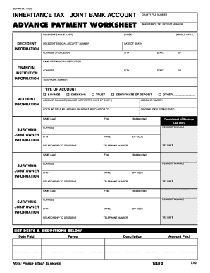 Inheritance Tax Joint Bank Account Advance Payment Worksheet REV 548 FormsPublications