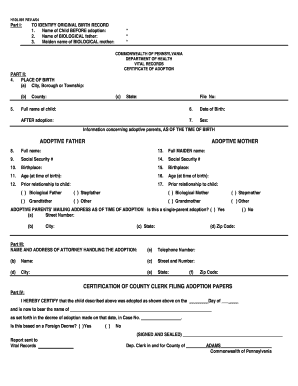 Pennsylvania Certificate Vital Records  Form