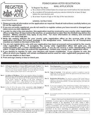 PA Voter Registration Application Adams County Sullivancounty Pa  Form