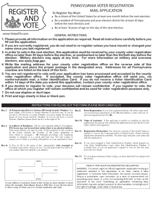 PA Voter Registration Application Adams County Sullivancounty Pa Form