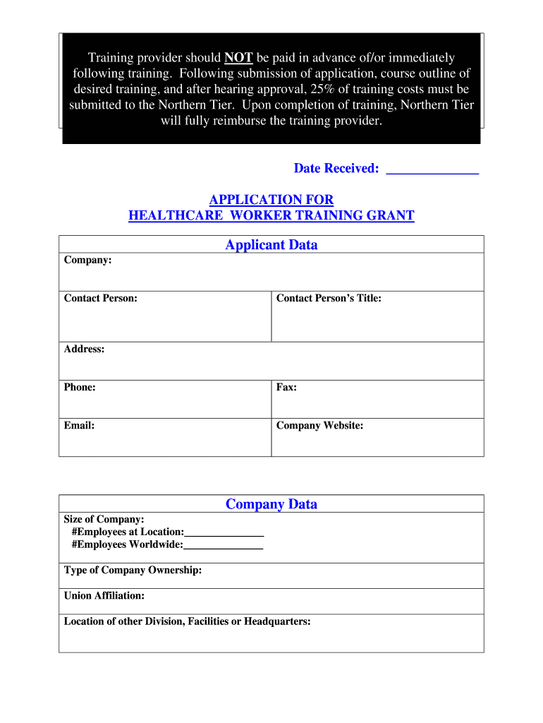 BAPPLICATIONb for METALS INCUMBENT WORKER TRAINING Northerntier  Form