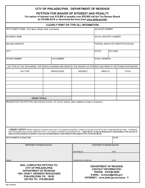 City of Philadelphia Petition for Waiver of Interest and Penalty  Form