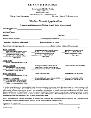 Shelter Permit Application City of Pittsburgh Apps Pittsburghpa  Form