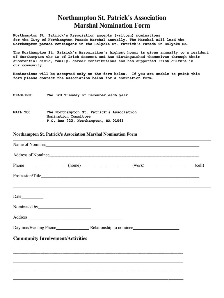 Northampton St Patrick Association Form