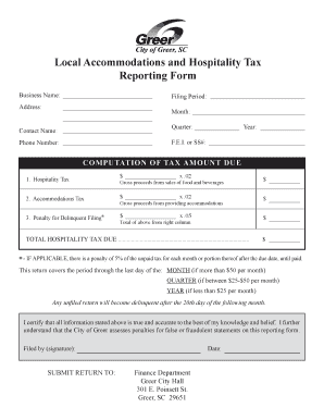 Hospitality Tax Reporting Form City of Greer Cityofgreer