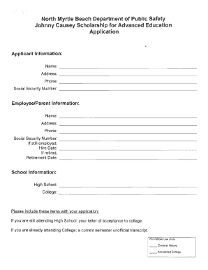 Johnny Causey Scholarship Application City of North Myrtle Beach  Form