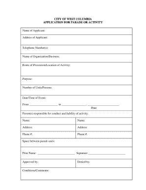 Parade Permit Application West Columbia, SC Westcolumbiasc  Form