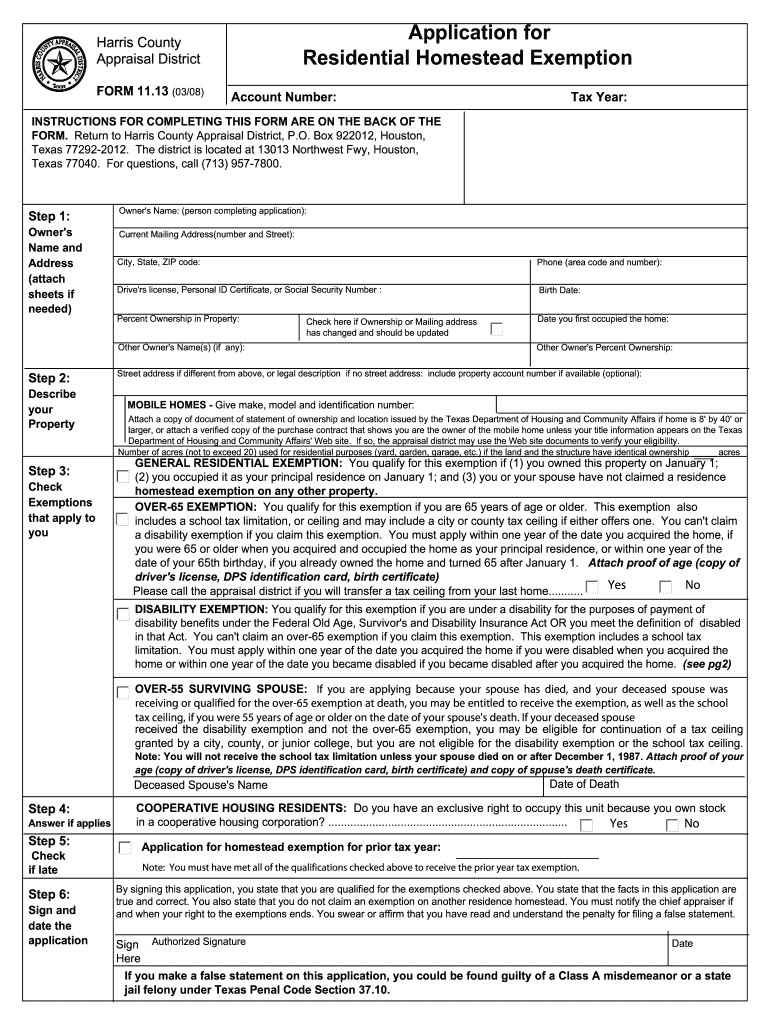  Where Do I Submit Form 50 114 Application for Residence Homestead Exemption Harris County 2008