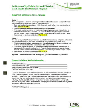 Umr Biometric Screening Form