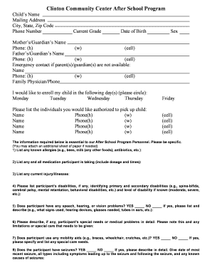 After School Program Application Template  Form