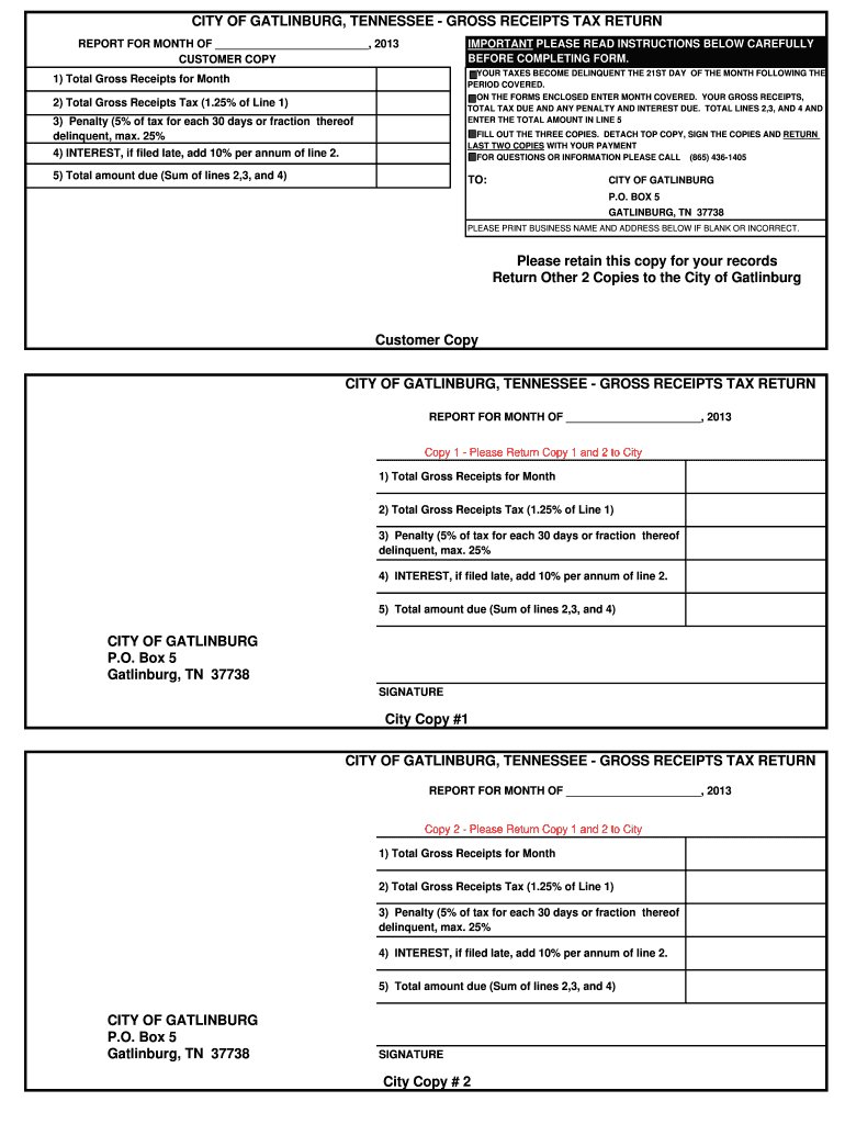  Gatlinburg Gross Receipts Tax  Form 2013