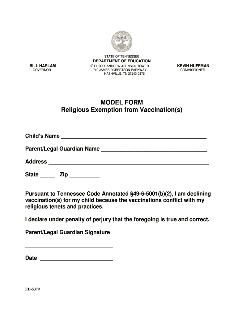 Religious Exemption Form Tennessee