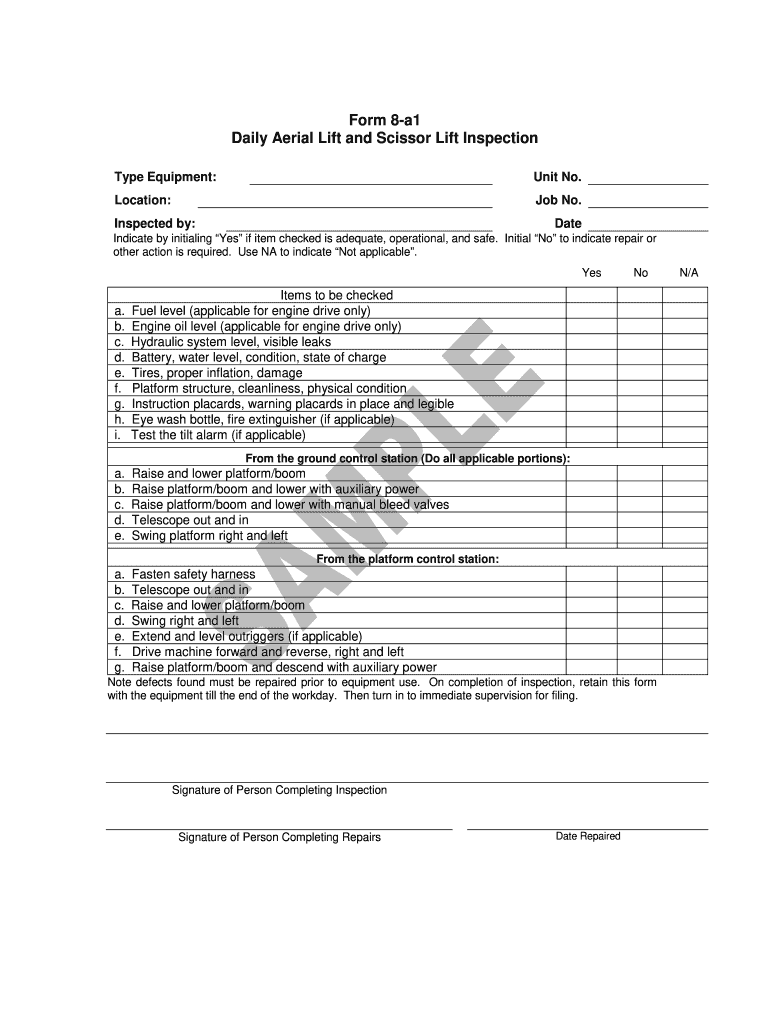 Scissor Lift Inspection Form Template