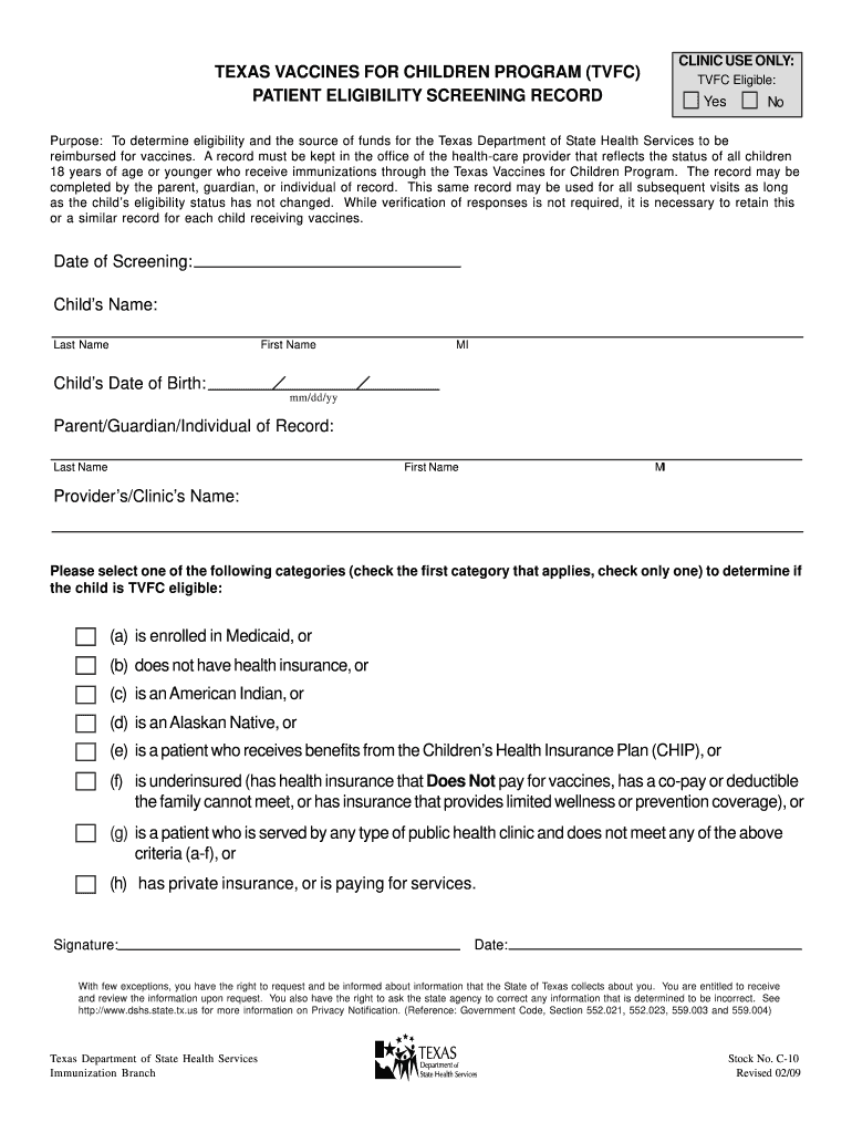  Tvfc Eligibility Form 2009