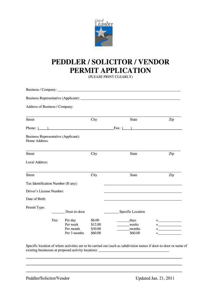  Vendor Permit Application  City of Leander  Leandertx 2011