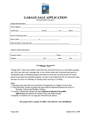  Garage Sale Permit Application Leandertx 2009-2024