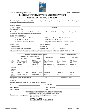 Vity of Leander Texas Backflow Prevention Form