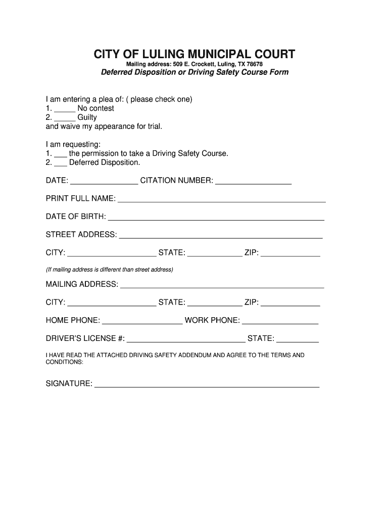 Drivers&#39; Safety Course or Deferral Request Form  City of Luling  Cityofluling