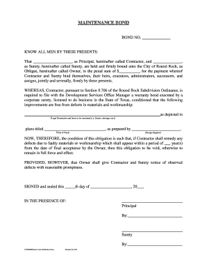 Maintenance Bond Form