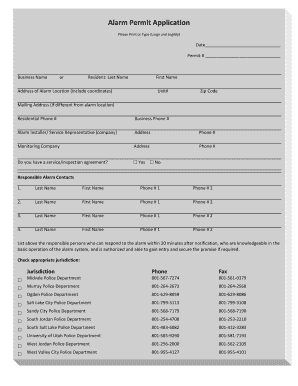 Alarm Permit Application West Jordan  Form