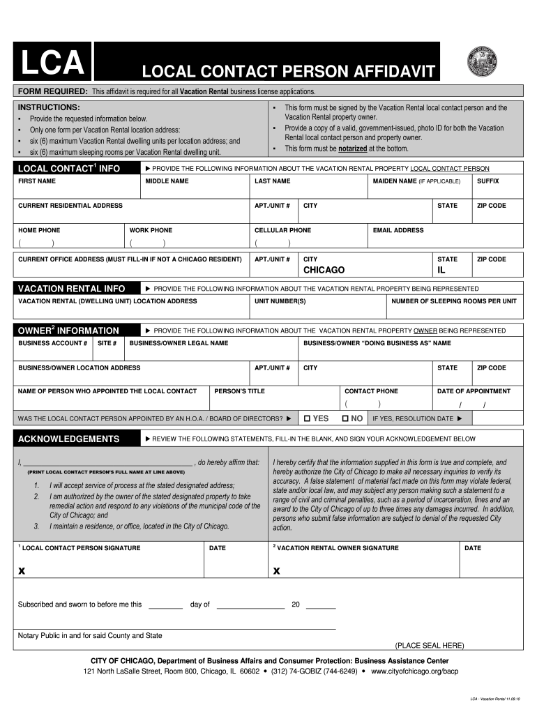  Lca Local Contact Person Affidavit  City of Chicago  Cityofchicago 2010-2024