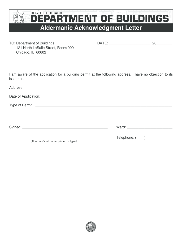 City of Chicago Department of Buildings Aldermanic Acknowledgment Letter  Form