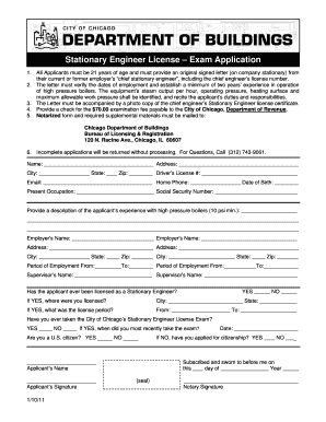 Chicago City Stationary Engineer License  Form
