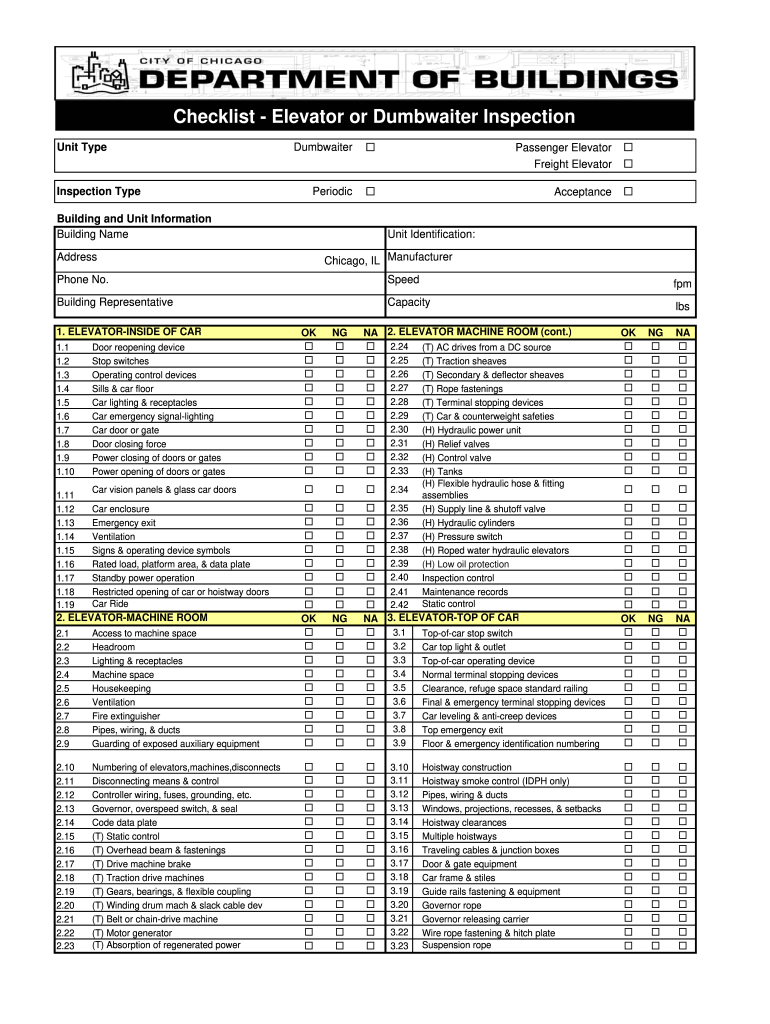  Elevator Inspection Forms 2011-2024