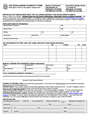 Parks Scholarship Eligibility Form City of Bellingham, WA Cob