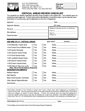 CRITICAL AREAS REVIEW CHECKLIST City of Edgewood Cityofedgewood  Form