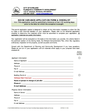 Noise Variance Application Checklist and Form City of Kirkland Kirklandwa