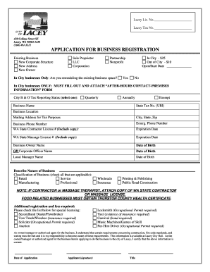 City of Lacey Business Registration Form