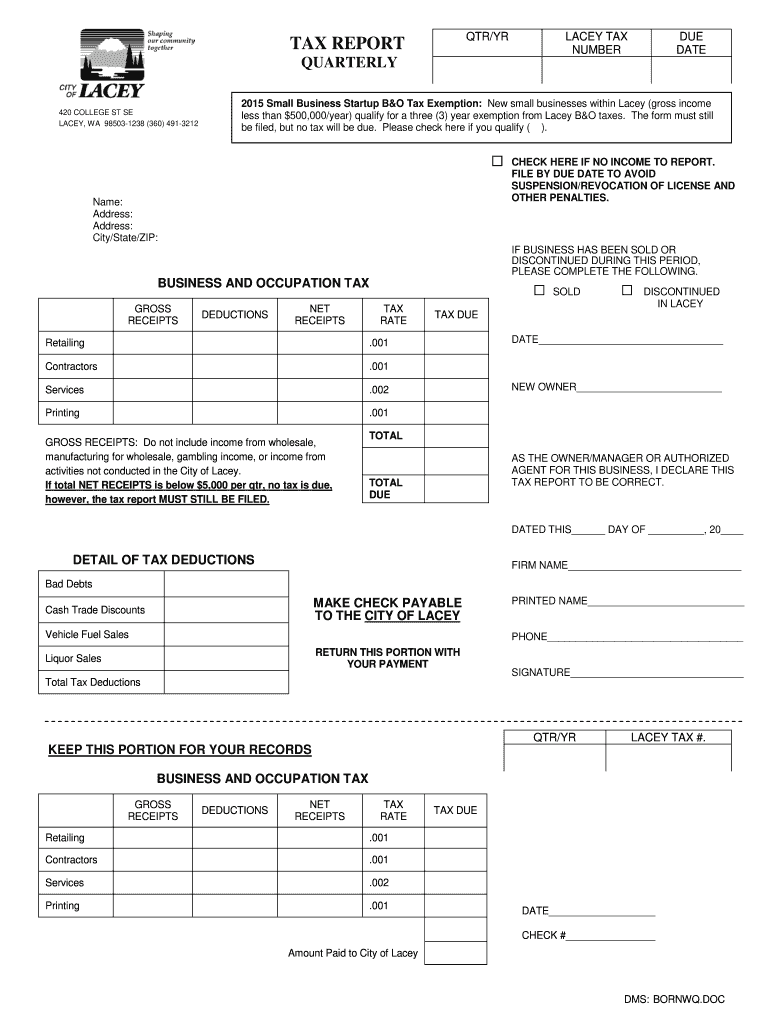 City of Lacey B O Tax Form