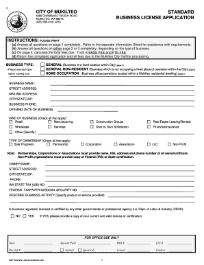 STANDARD BUSINESS LICENSE APPLICATION City of Mukilteo Ci Mukilteo Wa  Form