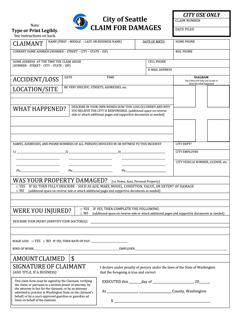 Claim for Damages  Form