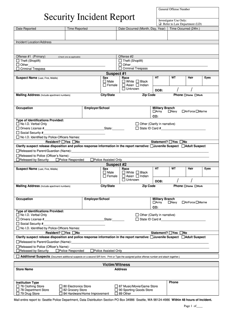 Security Guard Incident Report PDF  Form