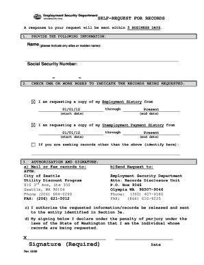 Employment Security Department Self Request for Records Form Seattle