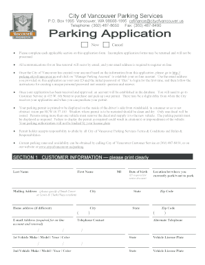 City of Vancouver Parking Permits  Form