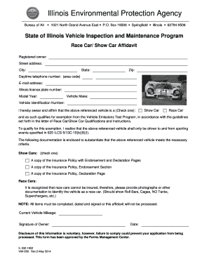 State of Illinois Vehicle Inspection and Maintenance Program Race Car Show Car Affidavit Qualifications Instructions Qualificati  Form