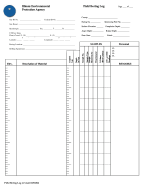 Field Boring Log Form Illinois Environmental Protection Agency Epa State Il